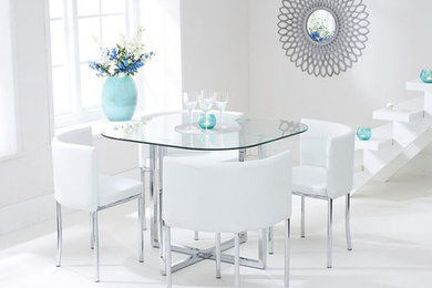 Abingdon 100cm Glass Table with 4 White High Back Stools