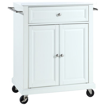 Compact Granite Top Kitchen Cart, White/White