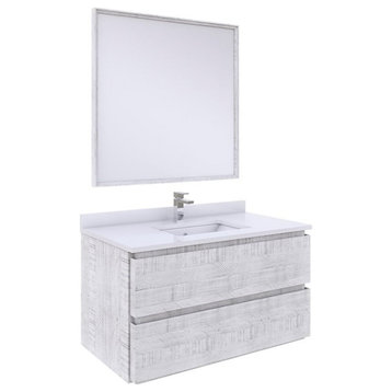 Fresca Stella 36" Wall Hung Single Bathroom Vanity w/ Mirror in Rustic White