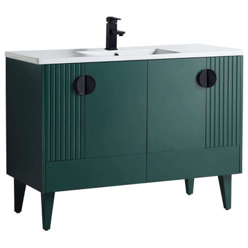 Venezian Single Bathroom Vanity, Green, 48", Black Handles, One Sink