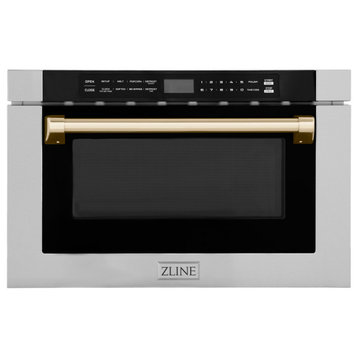 Microwave Drawer With Traditional Handles, Stainless and Gold, MWDZ-1-H-30-G