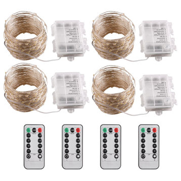 66Ft LED Warm White Starry Fair String Lights 8 Modes Remote Christmas 4 Packs