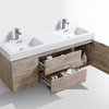 Bliss 60" Double  Sink Nature Wood Wall Mount Modern Bathroom Vanity