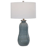 Uttermost - Uttermost Zaila Light Blue Table Lamp - This ceramic table lamp has a tapering ribbed surface that's finished in a light blue crackled glaze, accented with brushed nickel details. A hardback drum shade in white linen compliments this piece. Due to the nature of fired glazes on ceramic lamps, finishes will vary slightly.