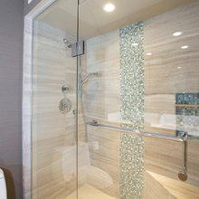 Travertine showers with accent pieces