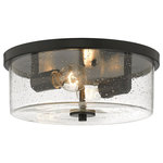 Golden Lighting - Golden Lighting Rayne Flush Mount, Matte Black/Seeded Glass, 4307-FMBLK-SD - Instantly elevate any room with Rayne. A clean modern look allows Rayne to complement transitional to contemporary interiors without overpowering a space. The simple design adapts easily to any room. This flush mount provides widespread ambient lighting that is gently diffused with a fully encased seeded glass shade.