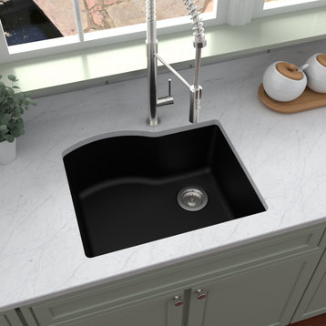 Karran Undermount Quartz Composite 24" Single Bowl Kitchen Sink, Black