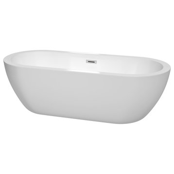 Soho 72" Freestanding White Bathtub, Polished Chrome Drain and Overflow Trim
