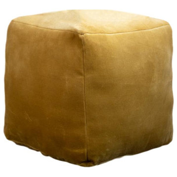 Upholstered Velvet Pouf Honey Yellow 18" Square Ottoman Single Seat Cube