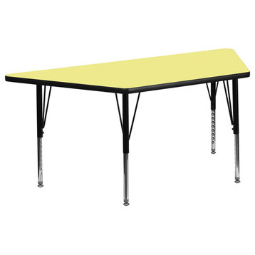 30"x60" Trapezoid Yellow Thermal Laminate Table, Adjustable Legs