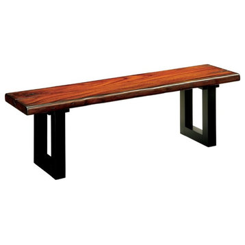 Furniture of America Hagrid Transitional Wood Sled Dining Bench in Tobacco Oak