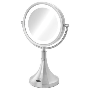 Sharper Image 8.5" Battery LED Lighted Mirror, 8X-1X Mag, Nickel
