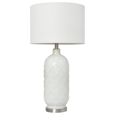 Elegant Designs White and Brushed Nickel Glass Table Lamp