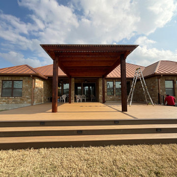 Cedar pergola and composite deck with lighting