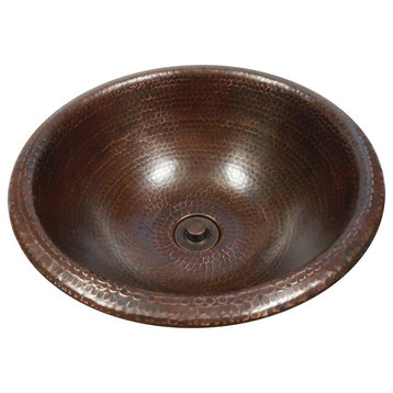 Handmade 15" Round Copper Bath Sink in Brushed Sedona Accents with Drain