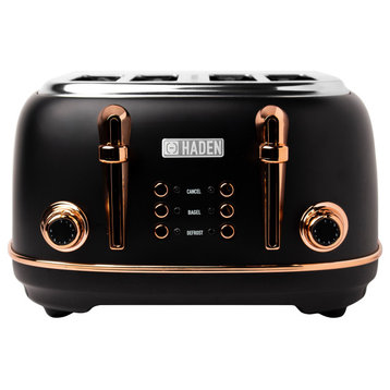Haden Heritage 4-Slice Toaster, Stainless Steel Toaster, Black and Copper