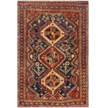 Vintage Qashgaie Collection Hand-Knotted Lamb's Wool Area Rug- 4' 1"x 6' 4"