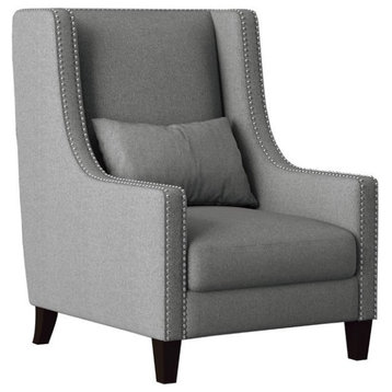 Pemberly Row 19.75" Contemporary Fabric Upholstered Wingback Chair in Light Gray