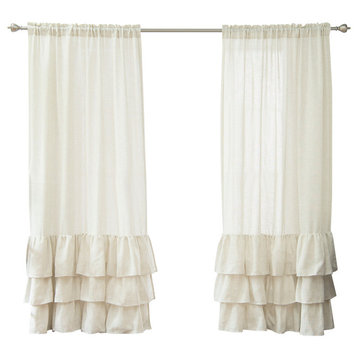 Linen Blend Ruffle Curtain, Natural, 84"