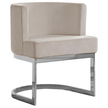 Beige Velvet Side Chair with Silver