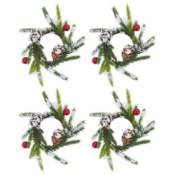 Holiday Napkin Rings With Red Berry Design, Set of 4, Green