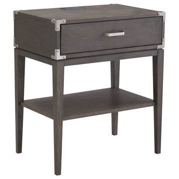 Rustic Industrial End Table, Wooden Frame With Pewter Accents & Charging Station