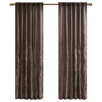 Madison Park Andora Embroidered Branches Faux Silk Window Panel, Brown