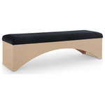 Meridian Furniture - Lawson Upholstered Bench, Black, Velour Fur Fabric, Natural Finish - Uplift your space with the Lawson velour black fur fabric upholstered bench, a sleek blend of modern simplicity and plush comfort. Featuring a luxuriously soft velour fur fabric seat, this bench offers a tactile experience that's as inviting as it is stylish. The minimalist, natural oak wood base, with its curved cut-out design, adds an architectural touch that creates a striking visual balance.