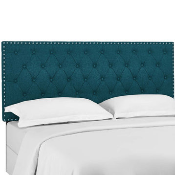 Helena Tufted King and California King Upholstered Linen Fabric Headboard Teal