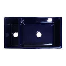 Large Quatro Alcove Reversible Fireclay Sink And Small Bowl, Sapphire Blue