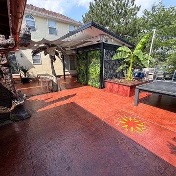 Sun Medallion and Tropical Planter on a Stamped Patio