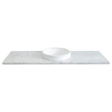 61" White Carrara Countertop and Single Round Sink