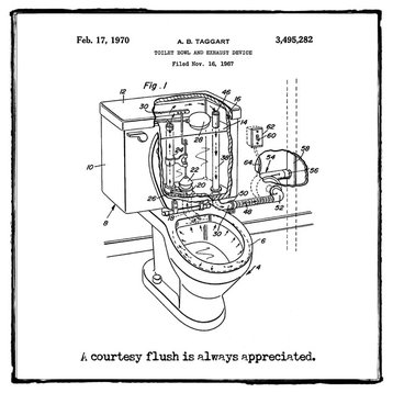 A Courtesy Flush Bathroom Patent, 12" H X 12" W