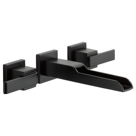 Delta Ara 2 Handle Wall Mount Channel Faucet Trim, Matte Black, T3568LF-BLWL