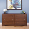 Contemporary Double Dresser, MDF Construction With 6 Storage Drawers, Cherry