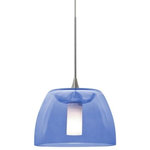 Besa Lighting - Besa Lighting 1XT-SPURBL-SN Spur - One Light Pendant with Flat Canopy - The Spur Blue/Frost is a distinctive double-glass pendant, with an inner frosted cylinder centered within a transparent softly radiused outer glass. The transparent blue blown outer glass complements the soft white Opal cased glass, which can suit any modern decor. The inner tranquil glow is pleasing in appearance, as the sophisticated outer glass sparkles with the accents from that glow. The 12V cord pendant fixture is equipped with a 10' braided coaxial cord with teflon jacket and a low profile flat monopoint canopy. These stylish and functional luminaries are offered in a beautiful brushed Bronze finish.  Canopy Included: TRUE  Shade Included: TRUE  Cord Length: 120.00  Canopy Diameter: 5 x 5 x 0Spur One Light Pendant with Flat Canopy Blue GlassUL: Suitable for damp locations, *Energy Star Qualified: n/a  *ADA Certified: n/a  *Number of Lights: Lamp: 1-*Wattage:35w GY6.35 Halogen bulb(s) *Bulb Included:Yes *Bulb Type:GY6.35 Halogen *Finish Type:Bronze