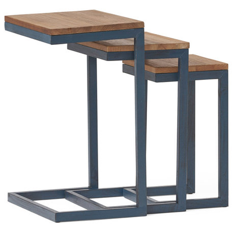 GDF Studio Kacha Modern Industrial Firwood Nesting Tables (Set of 3)