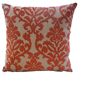 Plutus Fire Ridge Orange Floral Luxury Throw Pillow, Double Sided 22"x22"