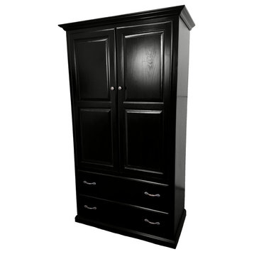 Double Wide Traditional Wardrobe, Black, With Adjustable Shelves