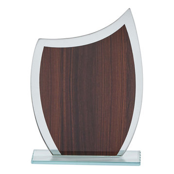 6.5" Glass Trophy with Wood Grain Appearance