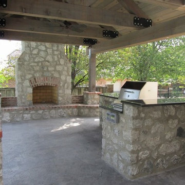 Stone Outdoor Kitchen Addition with Fireplace and Hasty-Bake Charcoal Grill