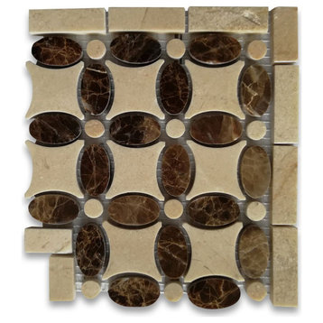 Emperador Dark Brown Marble Flower Mosaic Border Corner Tile, 1 sheet