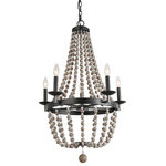 LALUZ - Farmhouse 5-Light Wood Bead Chandeliers Candle Bulb Style,Empire Chandelier - These bohemian wooden beaded chandeliers are gorgeous statement pieces! Double layers of wood and glass beads drop from a rustic metal frame, providing a unique, dramatic, elegant, classic, and antique chic charm. A stately black finish and hand-carved wooden beads thoughtfully adorn the iron frame of the Chandelier.