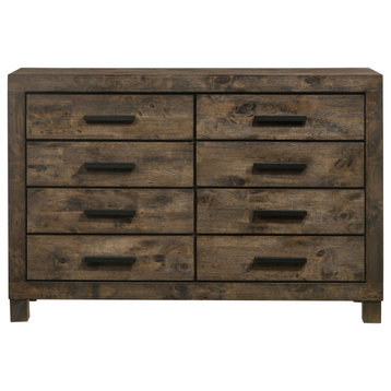 Benzara BM242617 Wooden Dresser With 8 Drawers and Grain Details, Brown