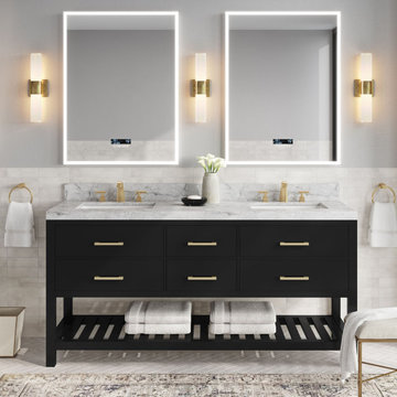 Arcadia Bath Vanity, Black Onyx, 72", Gold Hardware, Double, Freestanding