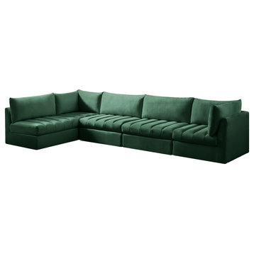 Jacob Velvet Upholstered 5-Piece L-Shaped Modular Sectional, Green