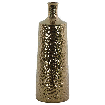 Hammered Electroplated Round Vase, Gold, Medium