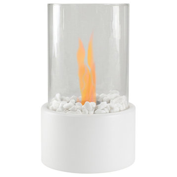 10.5" Bio Ethanol Round Portable Tabletop Fireplace with White Base