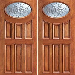 Mahogany Oval Lite House Double Door - Front Doors