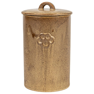 Round Debossed Treat Canister, Paw Print, Brown, Each One Will Vary